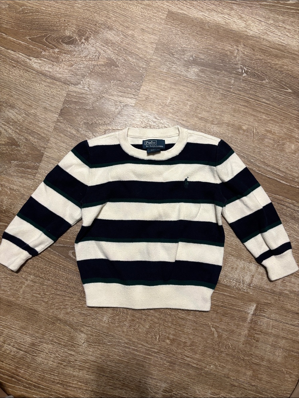 Polo by Ralph Lauren Navy, White & Green Striped Crewneck Sweater